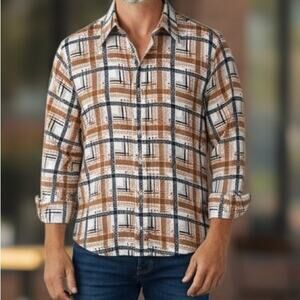 Vintage K-Mart 1970's Size 38 Geometric Print Polyester Dagger Collar Shirt